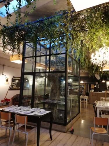 Allestimento fiori, piante artificiali presso Ristorante a Olgiata di Roma con piante cadenti in sospensione su soffitto